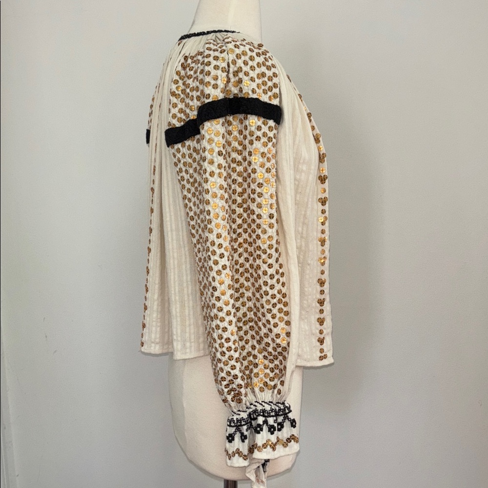 Isabel Marant Ivory Blouse with Matte Gold Sequin and Black Embroidery - Picture 4 of 11